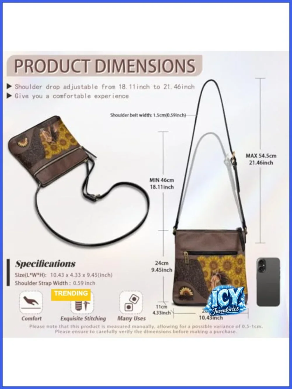 Leather Crossbody Sling Bag for Women Adjustable Strap Zippered Purse